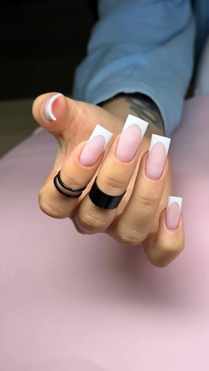Sculpted nails with white French tips