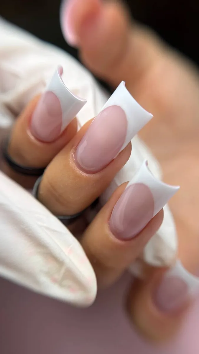 White French tips, close-up