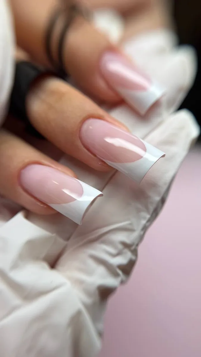 Square white French manicure